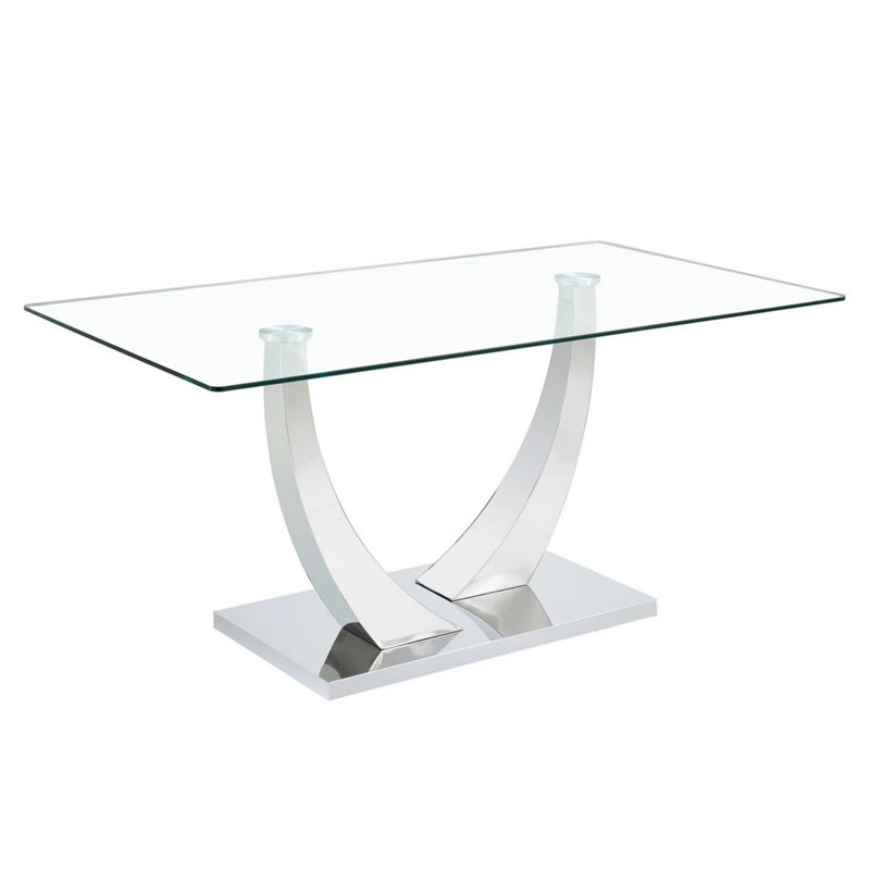 Rita 7-Piece Modern 75" Rectangular Tempered Glass Dining Set, 7 Pieces: Table, 6 Chairs, Silver, White/Silver