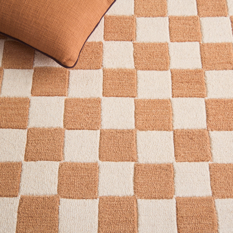 Arboles Ebony Hand Tufted Wool/Cotton Geometric Rug in Rust/Ivory, Rectangle 5' x 8'