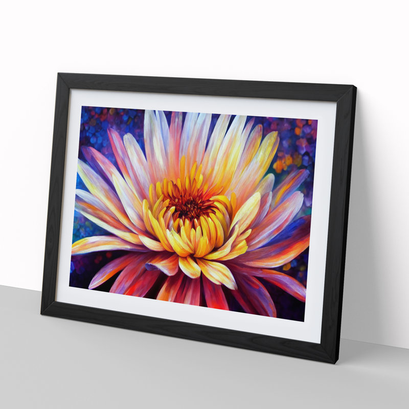 XH1022-348X A Chrysanthemum Flower - Single Picture Frame Print, 46cm H x 64cm W x 2cm D, Black