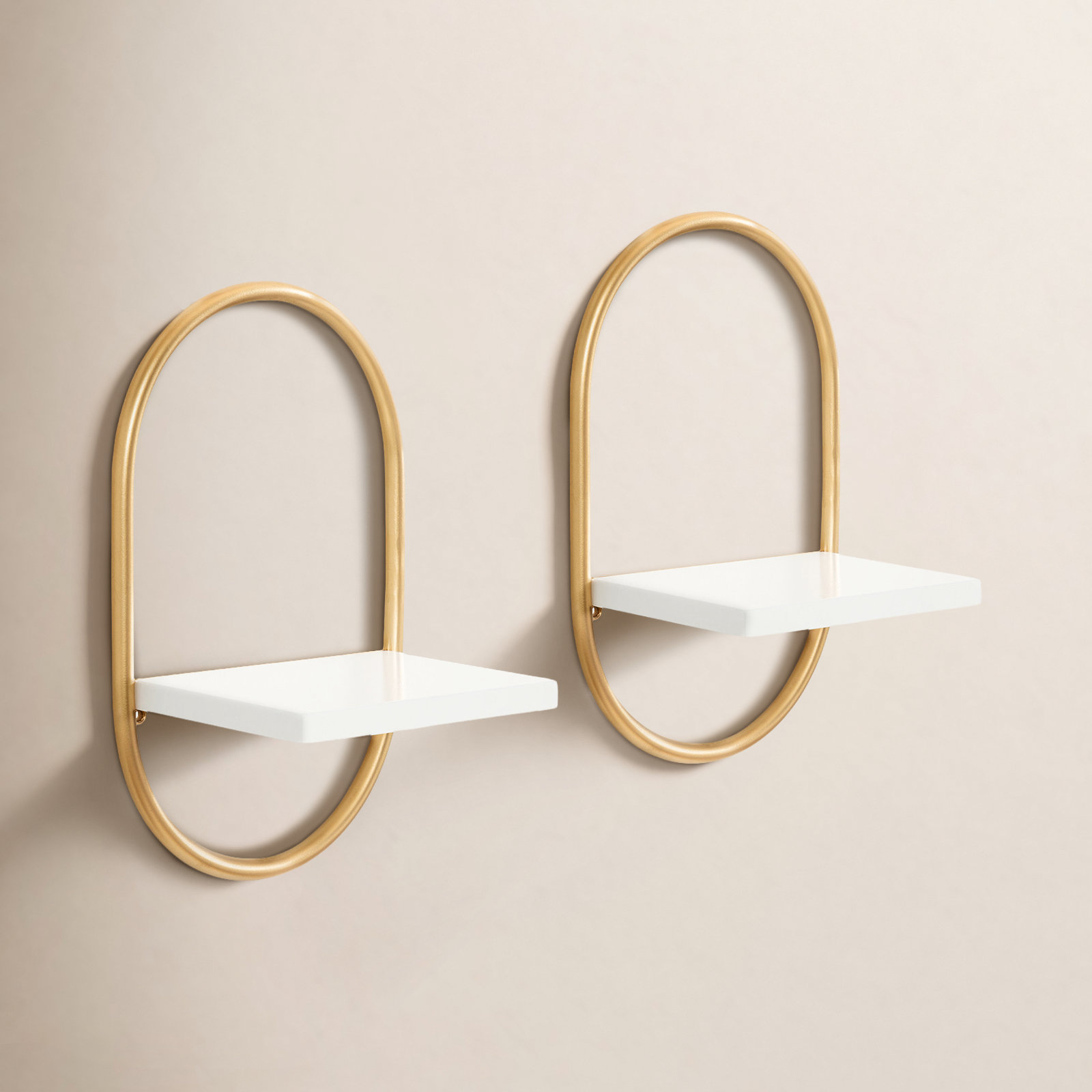 Carlile 2 Piece Oval Bracket Shelf, White/Gold, Gold