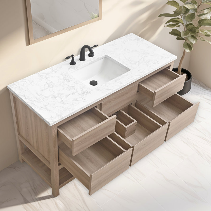 Wesli 54" Single Bathroom Vanity With Engineered Stone Top