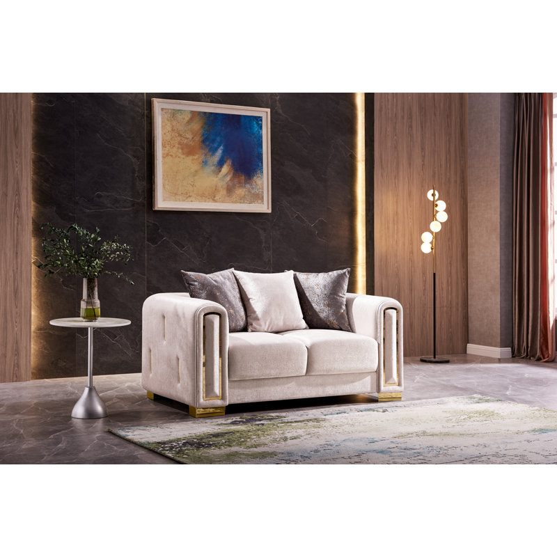 Ensemble de salon en velours 3 pièces Foehr, Velours beige