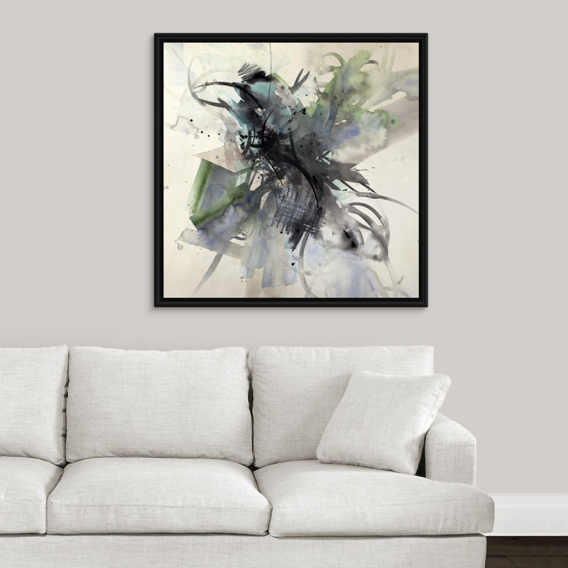 « spring élingue », peinture sur toile, Cadre flottant noir, H 37,7 po x l 37,7 po x P 1,75 po