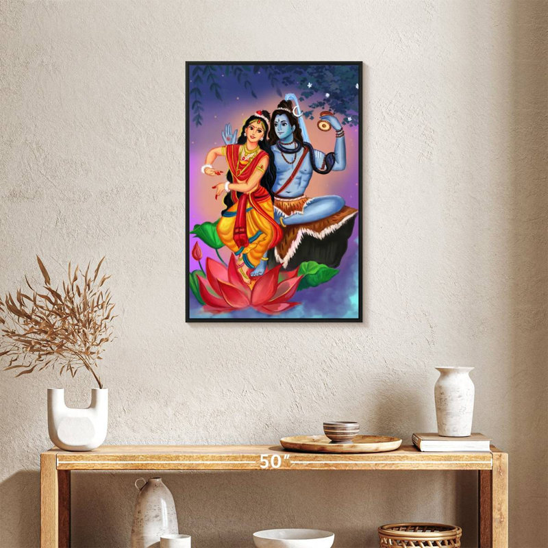 Shiv Parvati, Cadre flottant noir, 21 po x 31 po
