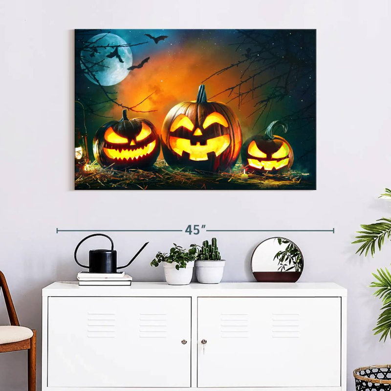 Citrouilles d'Halloween souriant, H 26 po x l 39 po