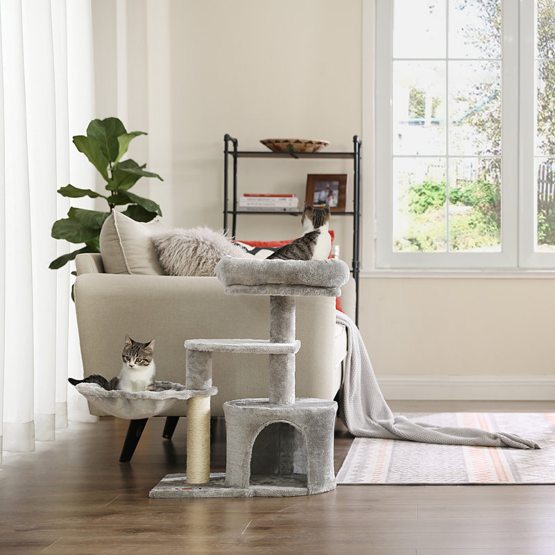 Arbre à chat, maisonnette pour chat, petite tour pour chat, centre d'activités pour chat avec poteau à griffes, Gris fumé