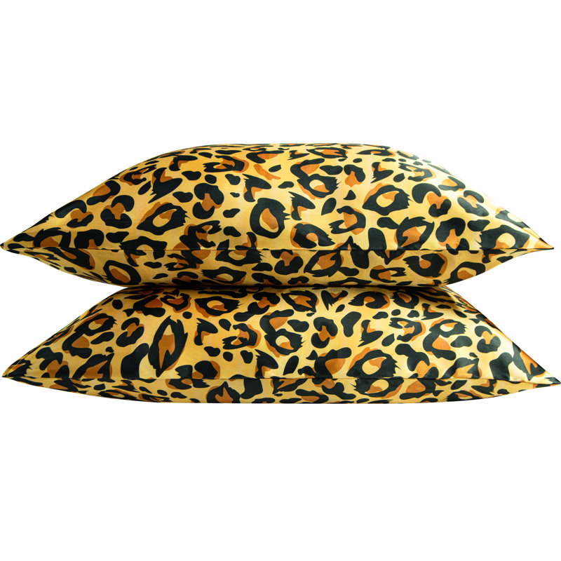 2 Pack Satin Marble Print Pillowcases, King Pillow Case with 2 Pillowcases, Yellow/Black Leopard