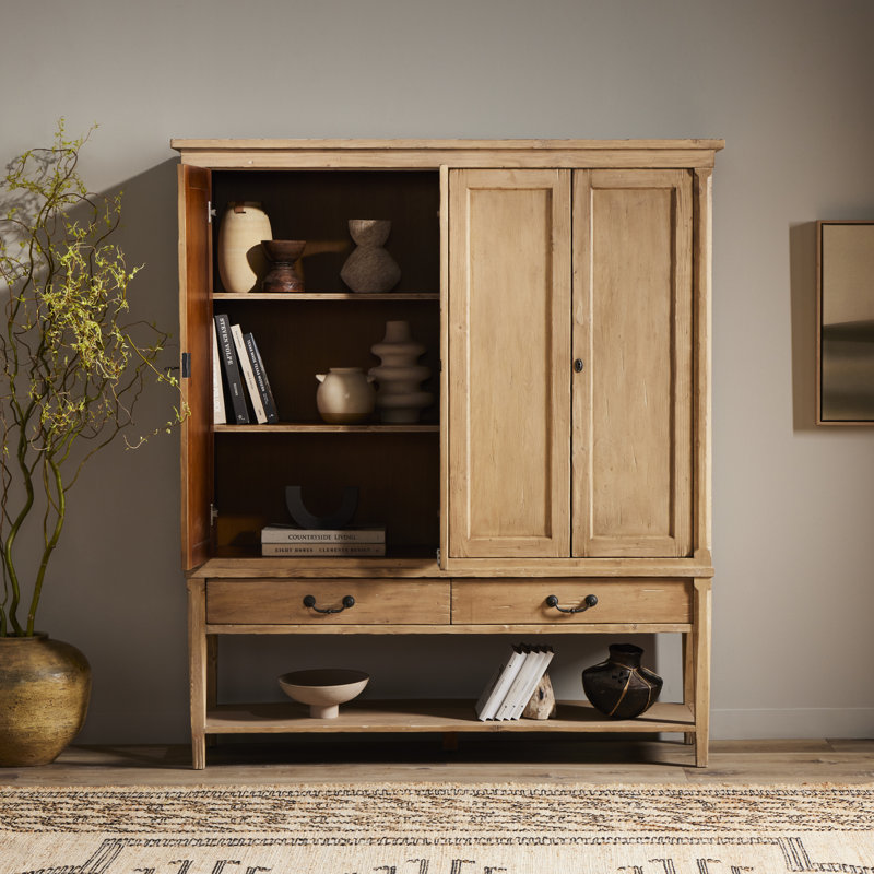4 - Door Solid Wood Armoire, Aged Light Pine