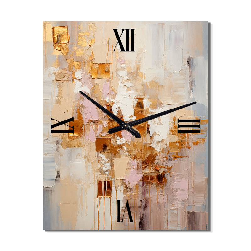 Sudden Blossoming en or rétro I - horloge murale moderne géométrique, H 32 po x l 24 po x P 1 po