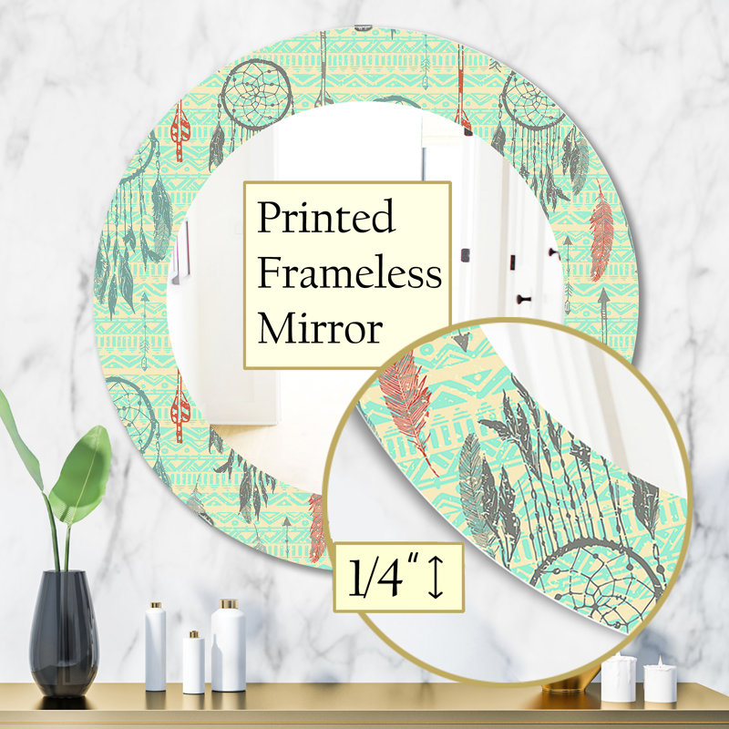 Plumes 22 - Miroir bohémien et éclectique, H 31,5 po x l po