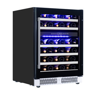 Réfrigérateur à vin Luchar 24 pouces, réfrigérateur à vin 46 bouteilles avec mémoire de température et écran tactile, double porte en verre UV et tablettes amovibles, encastrée / autoportante, pour la maison