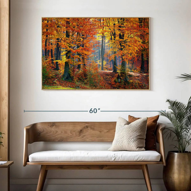 Arbres d'automne, Cadre flottant en bois naturel, 46 po x 31 po
