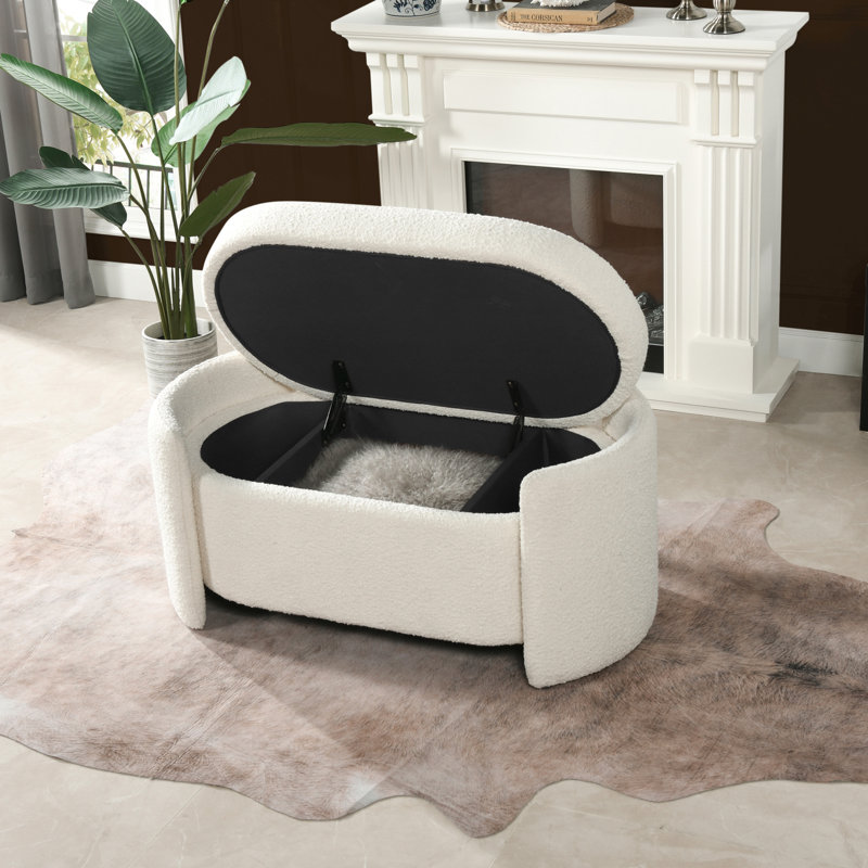 Banc de rangement ovale rembourré 43 po, blanc ivoire Boucle