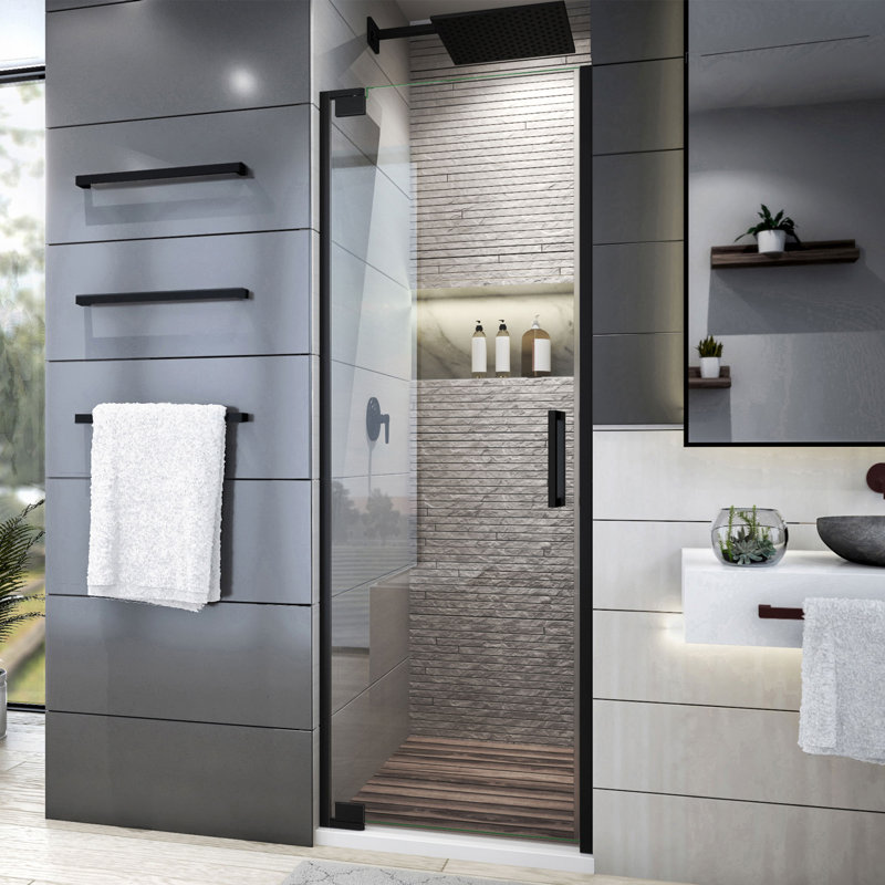 Elegance Plus 34" W x 72" H Frameless Shower Door with Clear Max Technology, Satin Black