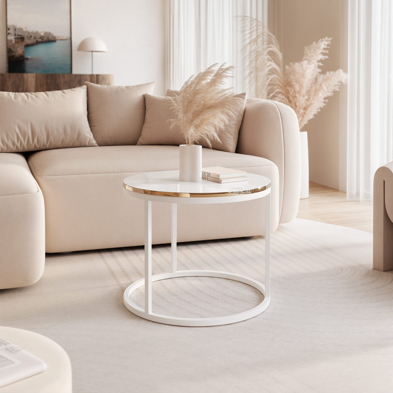 Coffee Table with Storage, White, White Gloss/Gold, 42 cm H x 50 cm L x 50 cm W