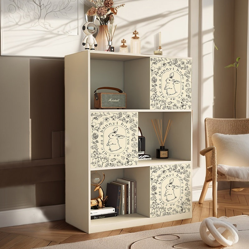 Modern simple multi-functional decorative bookcase, Ivory White