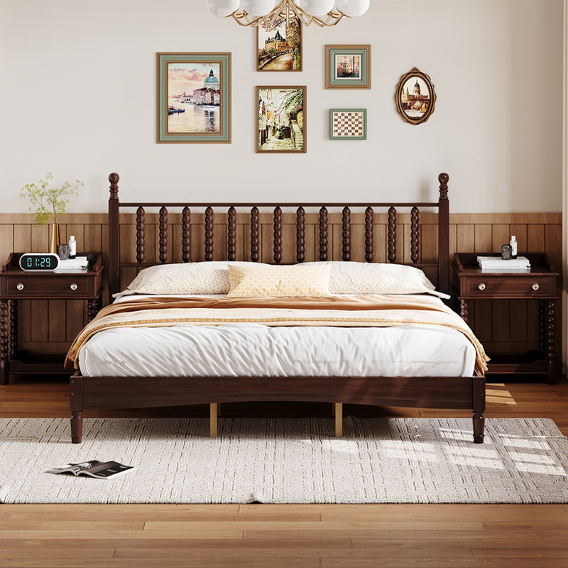Retro Style Platform Bed, Walnut, King