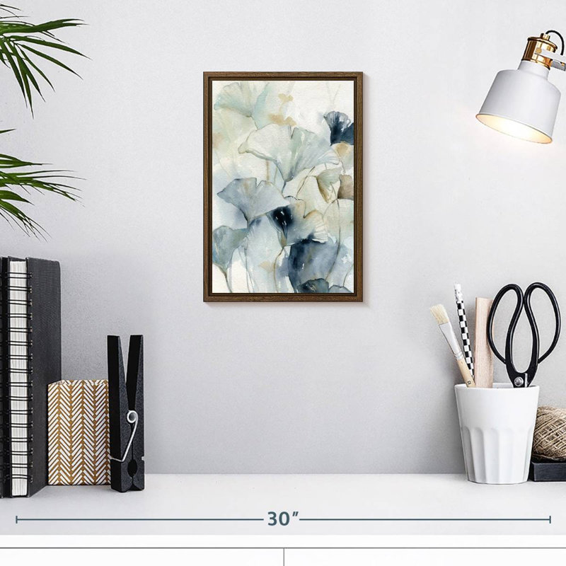 Indigo Ginkgo I, 9" x 13", Floating Frame Walnut