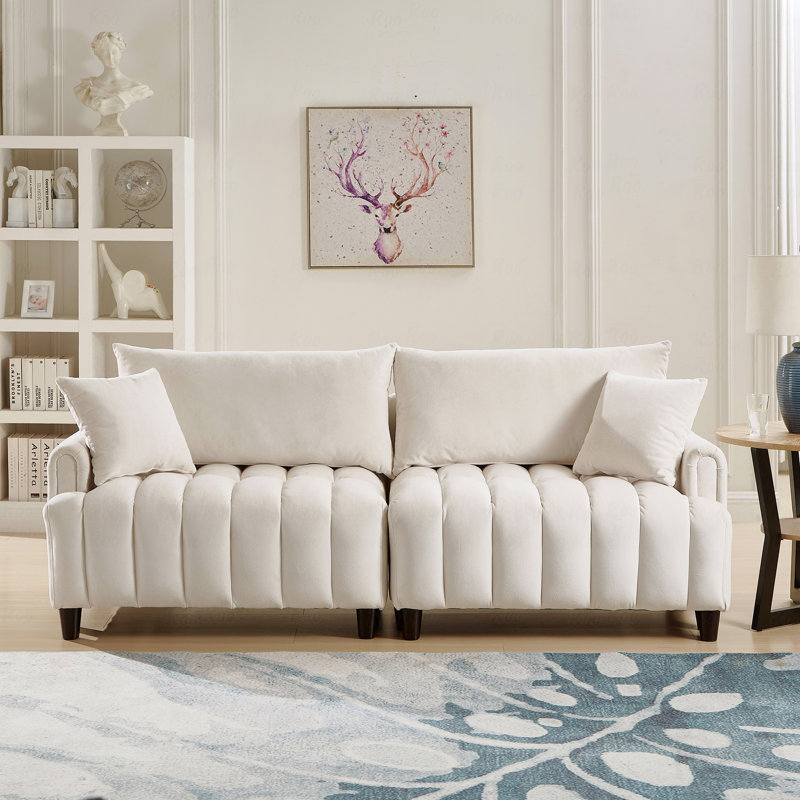 Canapé-lit futon en polyester de 83 po: canapé-lit confortable, 2 coussins carrés, canapé-lit convertible, dossier réglable