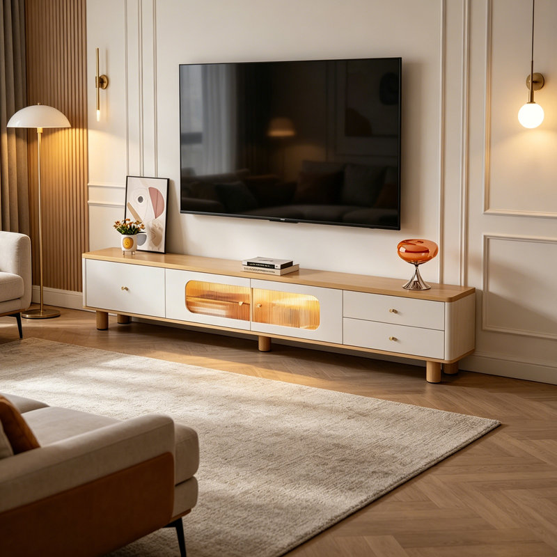 Meuble télé chic avec rangement de luxe, H 18,11 po x L 86,61 po x l 13,77 po