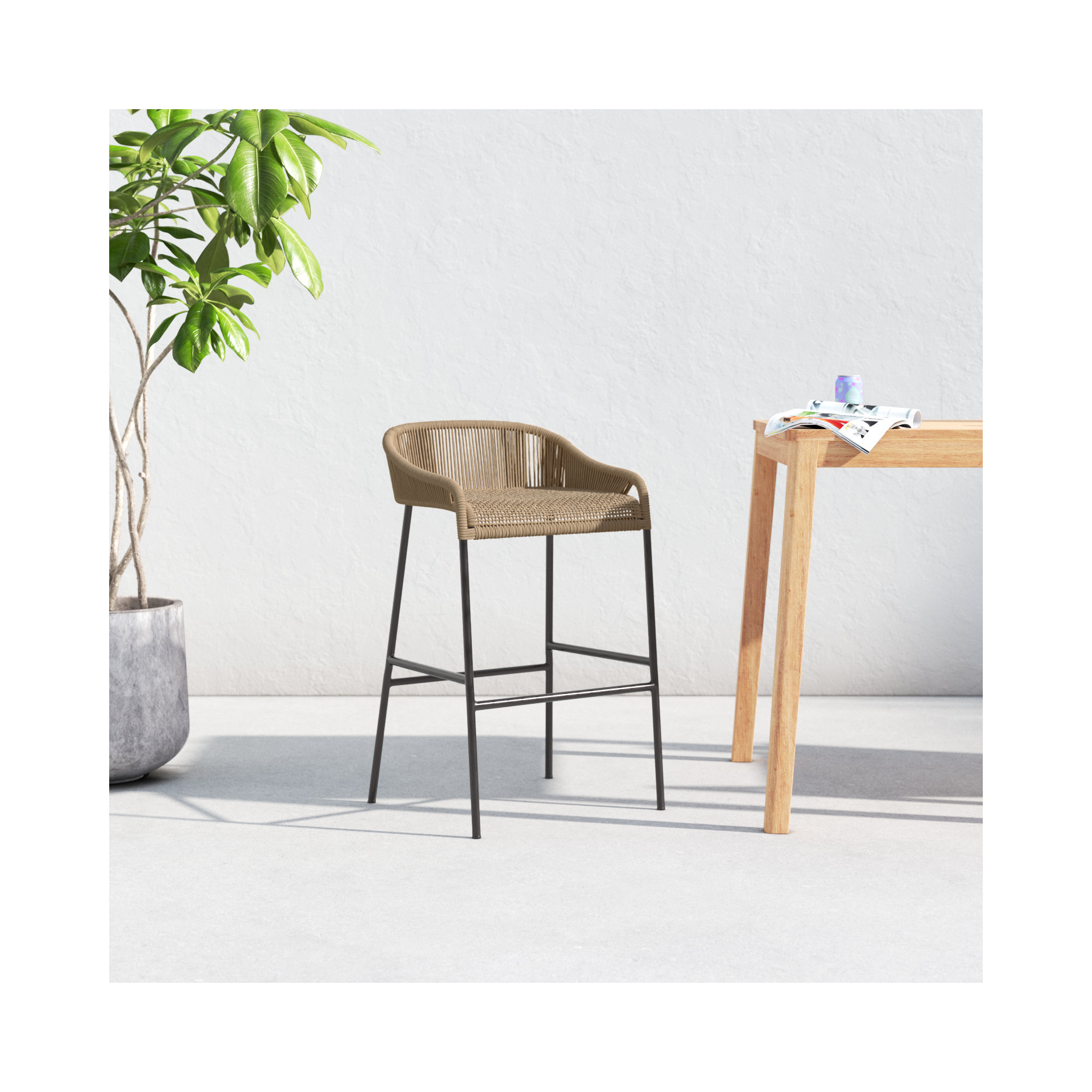 Belmont Powder Coated Aluminum Stool, 28" H, Taupe