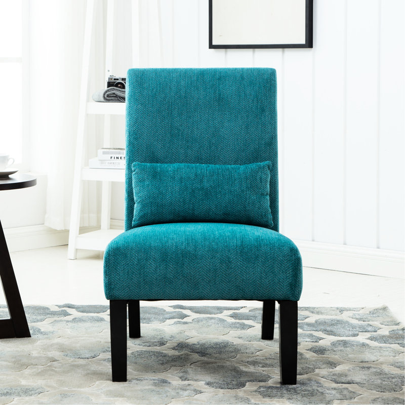 Chaise d'appoint avec tissu chenille bleu sarcelle, pieds en bois massif pour coussin en tissu Balance