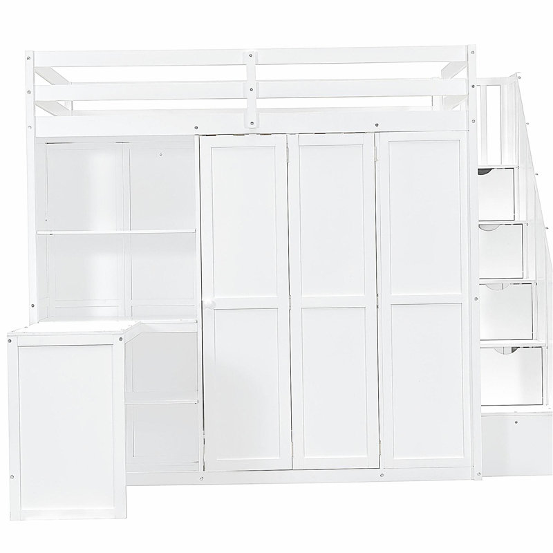 Lit mezzanine double avec garde-robe, bureau et tablettes, blanc (OLD: LT100679AAK)