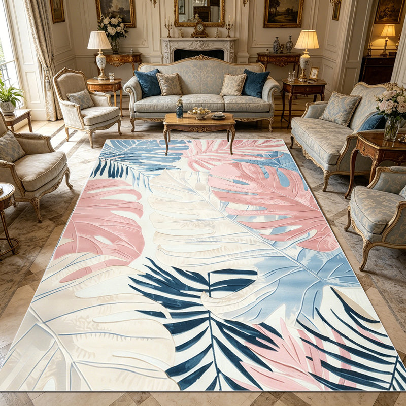1PC Tropical Palm Monstera Leaf Pastel Print area rugs for Living Room, Soft, All seasons, Easy-maintain, Washable Indoor mat, Farmhouse suitable for Dining Table, Bedroom, Kitchen, Entryway, Patio, Porch, Home Decor, Outdoor Decor.