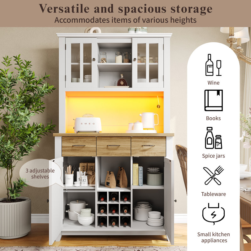 180cm Kitchen Pantry, White/Natural