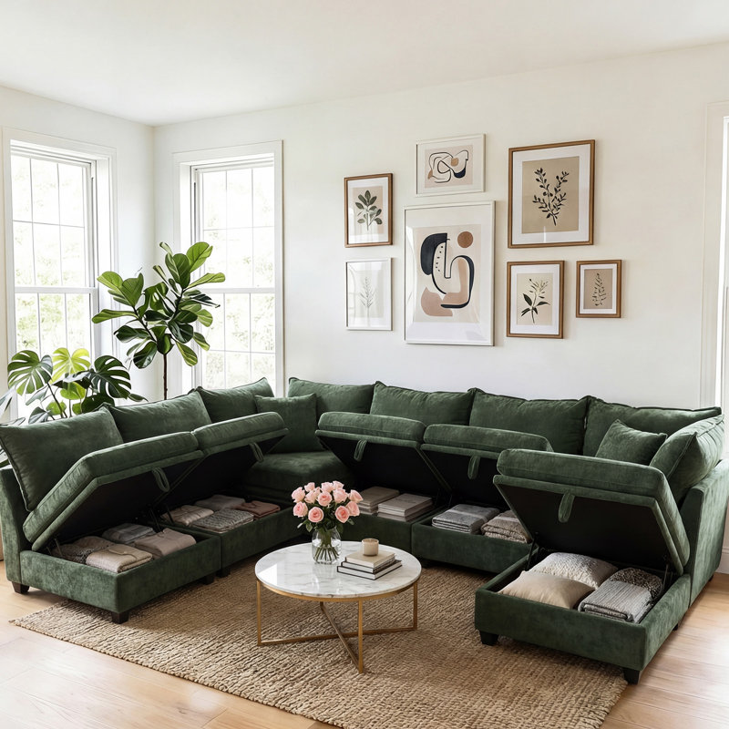 8-Piece Modular Sectional Sofa with Storage, Modern Chenille Couch for Living Room, Versatile Configuration, Green