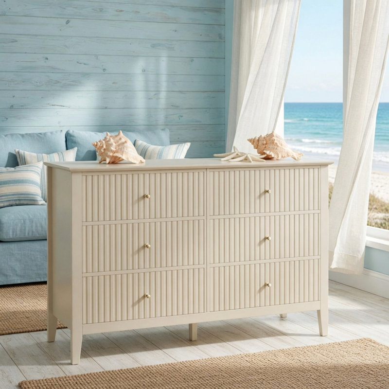 Commode cannelée 47 tiroirs 47,2 po, Beige