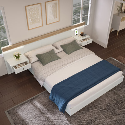 Bed Set With 2 Led Nightstands & Usb Port