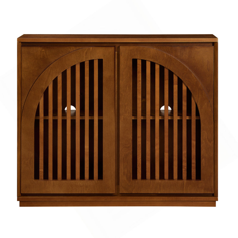 Mid Century Modern Fluted Sideboard Cabinet With 2 Outlet Holes, Buffet Cabinet With Storage, Narrow Side Cabinet For Living Room Entryway Hallway Kitchen Coffee Bar, Walnut