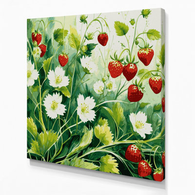 Botanical Wild Strawberry Green Canvas Wall Art