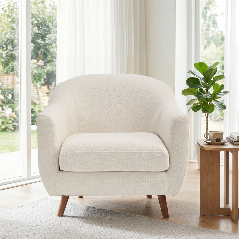 Kaya 35''W Modern Upholstered Accent Chair Boucle, Beige