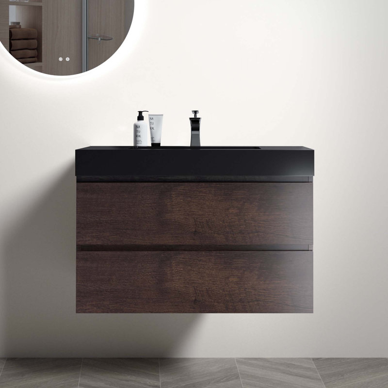 Integrated Engineered Quartz Basin WITHOUT Base, Drain and Faucet, Matte Black Color 