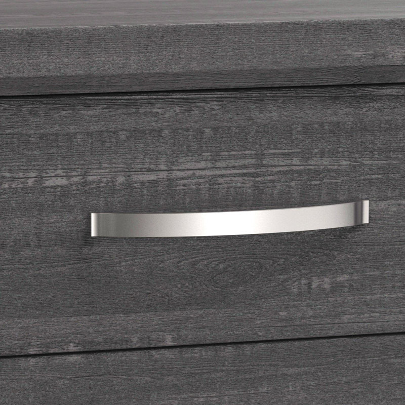 Table de chevet, poignées 2 tiroirs chromées, bois gris