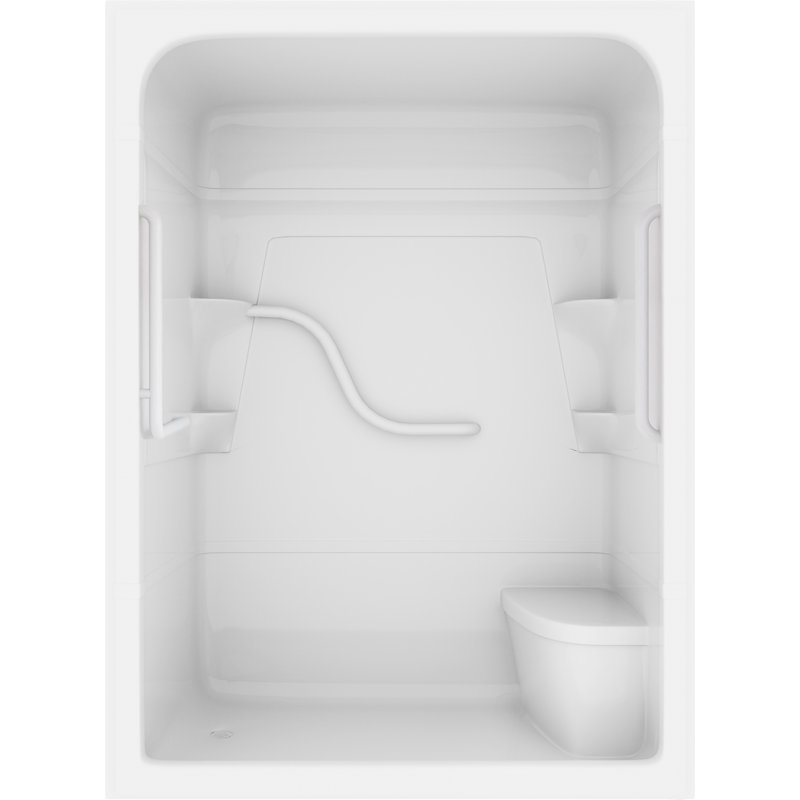 Cabine de douche 3 pièces avec siège, l 60 po x H 84,5 po x P 34,25 po, 3 barres d'appui, 4 tablettes, drain à gauche, Gauche