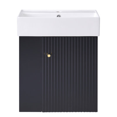 Meuble-lavabo flottant moderne de 21,6 po avec lavabo en céramique - parfait pour les petites salles de bain, rangement à gauche