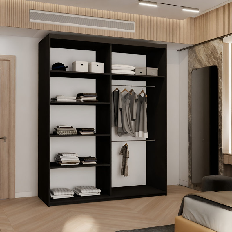 Cherith 2 Door Wardrobe, 217cm H x 150cm W x 62cm D, Black