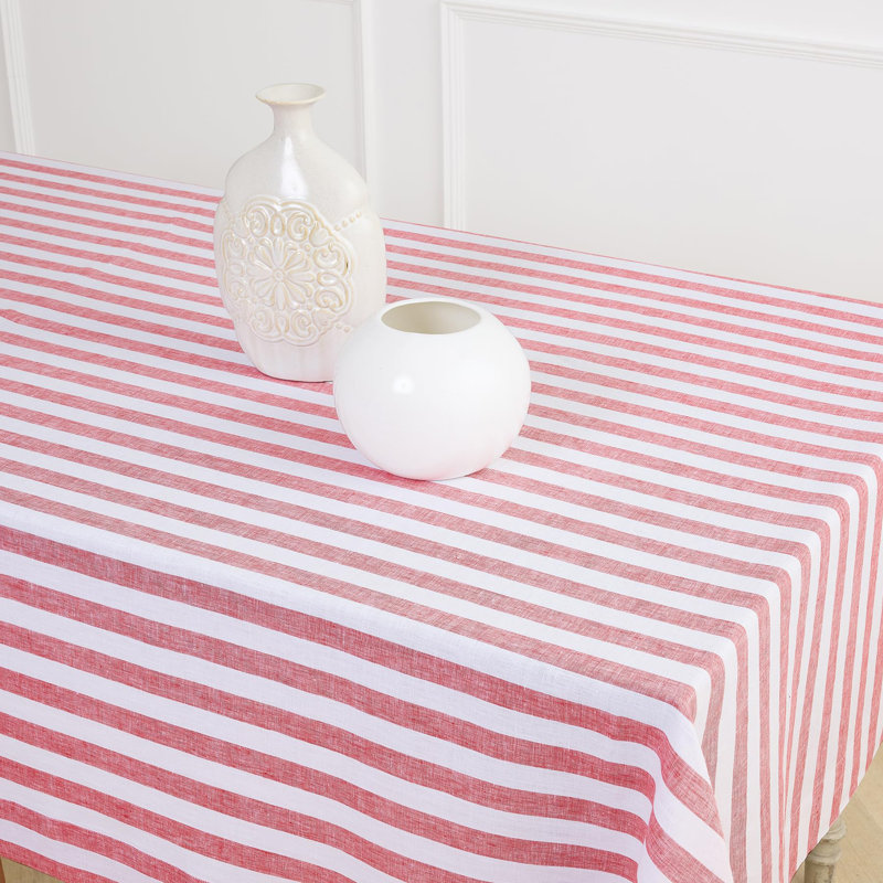 100% Pure Linen Tablecloth - Fete, 120" L x 60" W, Red/White
