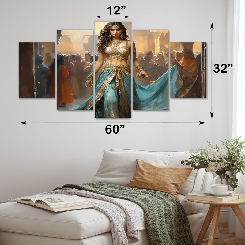  «Blue and Gold Belly Dancer - Dance Multipanel Wall Art Canvas