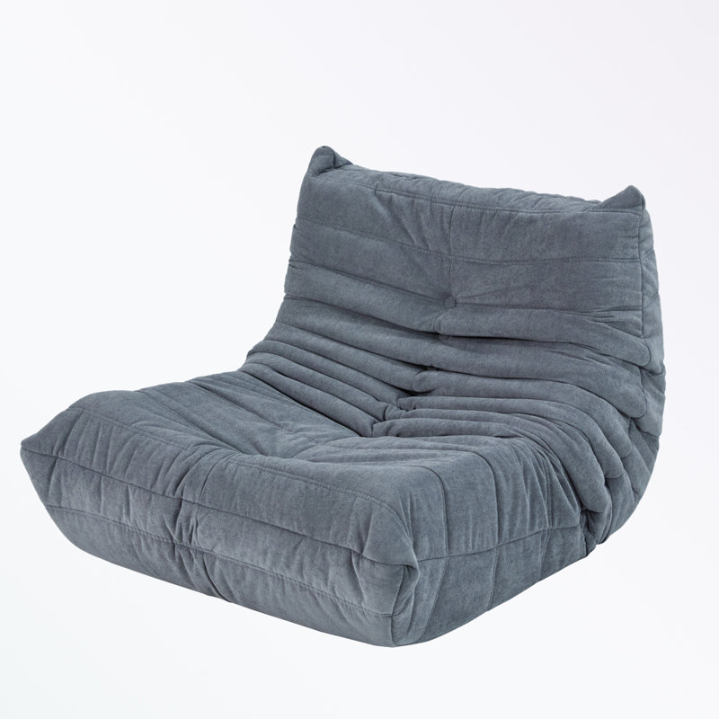 Bean bag Chair with button tufted back, Plain Gray Polyester
