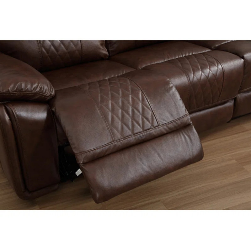 Ensemble de salon inclinable manuel en cuir véritable 3 pièces Venuy, Brun