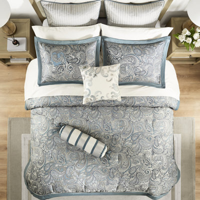 Édredon grand lit bleu sarcelle 12 pièces avec draps en coton, y compris édredon, taies décoratives, coussins décoratifs, jupe, drap-housse, drap plat et taies d'oreiller, rembourrage à 100%, design