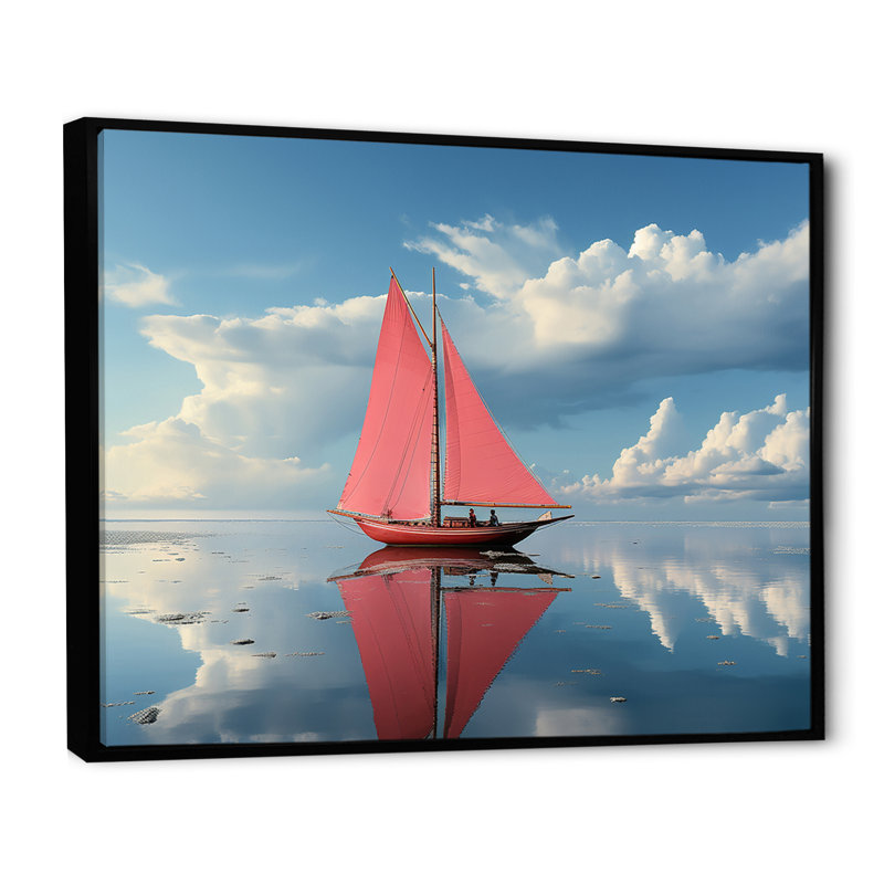 Voilier rouge arctique, tranquillité I sur toile, H 30 po x l 40 po x P 1,5 po, Cadre flottant noir