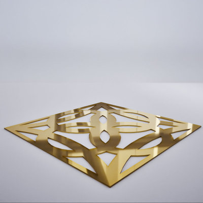 Baytown Decorative Fretwork Acrylic Wall Panels, Medium, 15 3/8"W x 15 3/8"H x 1/8"T, Gold Mirror