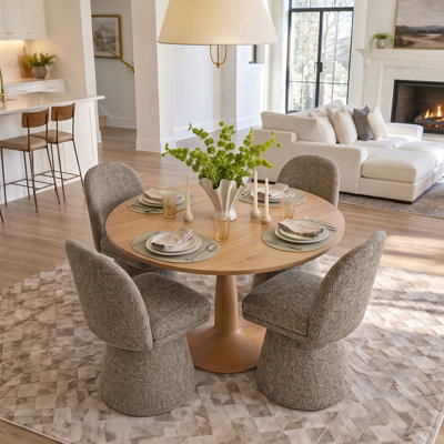 Ensemble de table de salle à manger pour 4 personnes avec table ronde et 4 chaises pivotantes rembourrées en tissu