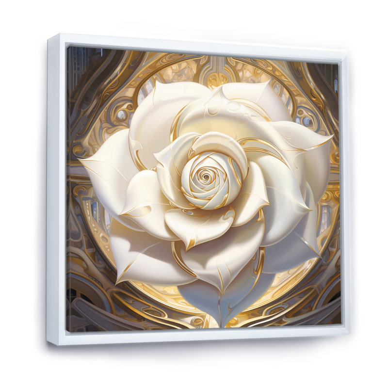 «Exquis White Rose Delicate Glam Illustration», reproduction sur toile, H 24 po x l 24 po x P 1 po, Cadre flottant blanc