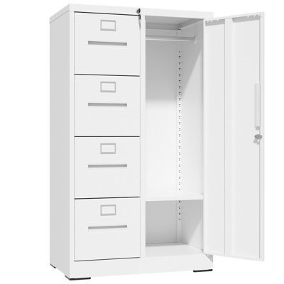 Metal Storage Vertical Filing Cabinet with Lock, Steel File Locker with 4 Drawers and 1 door for School, Living Room, Bedroom, Office (White)